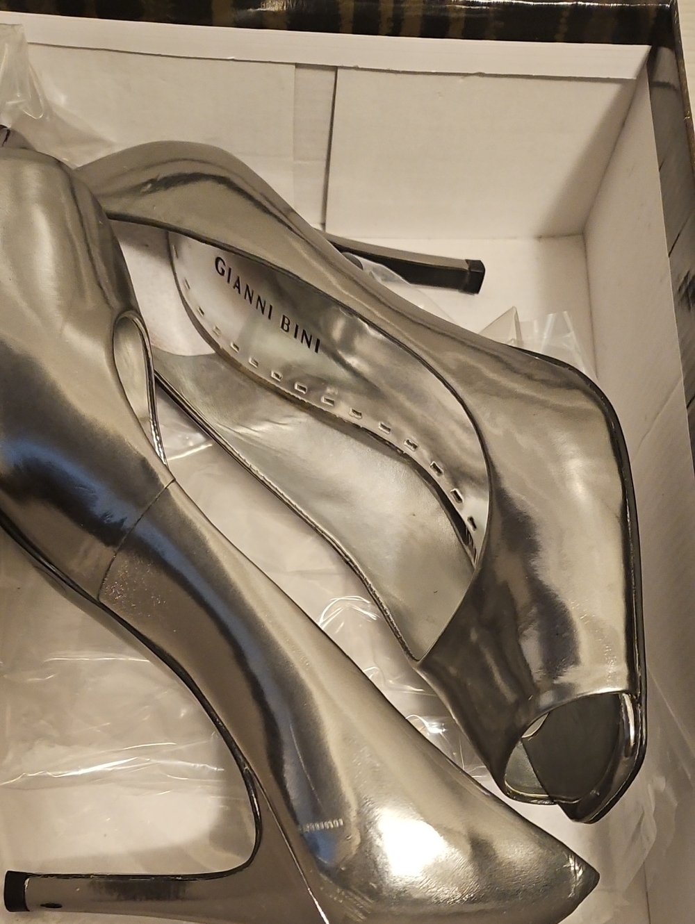 Gianni Bini Metallic Silver Peep-Toe Stiletto Heels